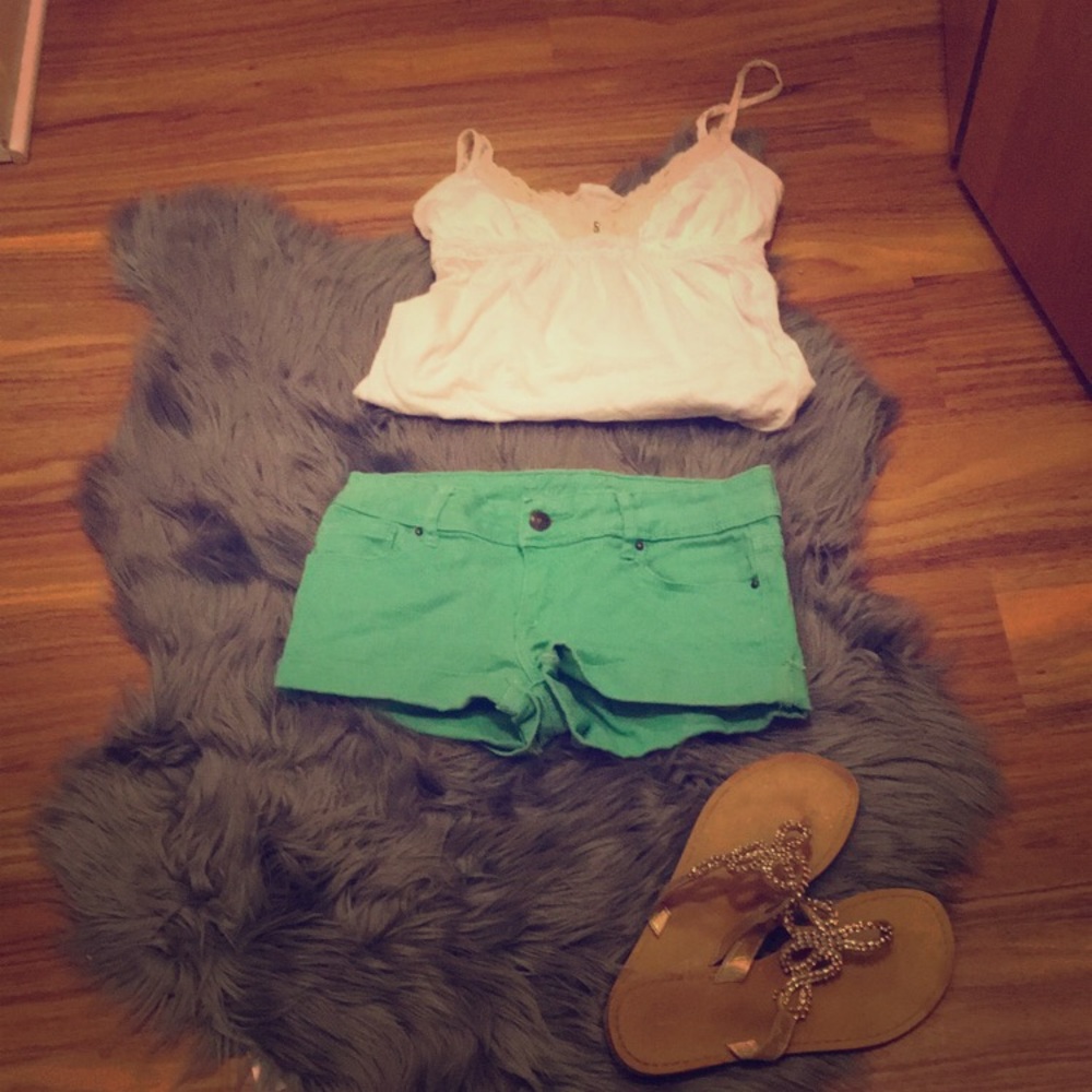 Mint green denim shorts